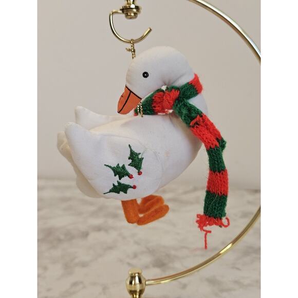 Vtg Christmas Ornament Goose Wearing Holiday Scarf Handmade Embroidered Holly - Picture 3 of 6